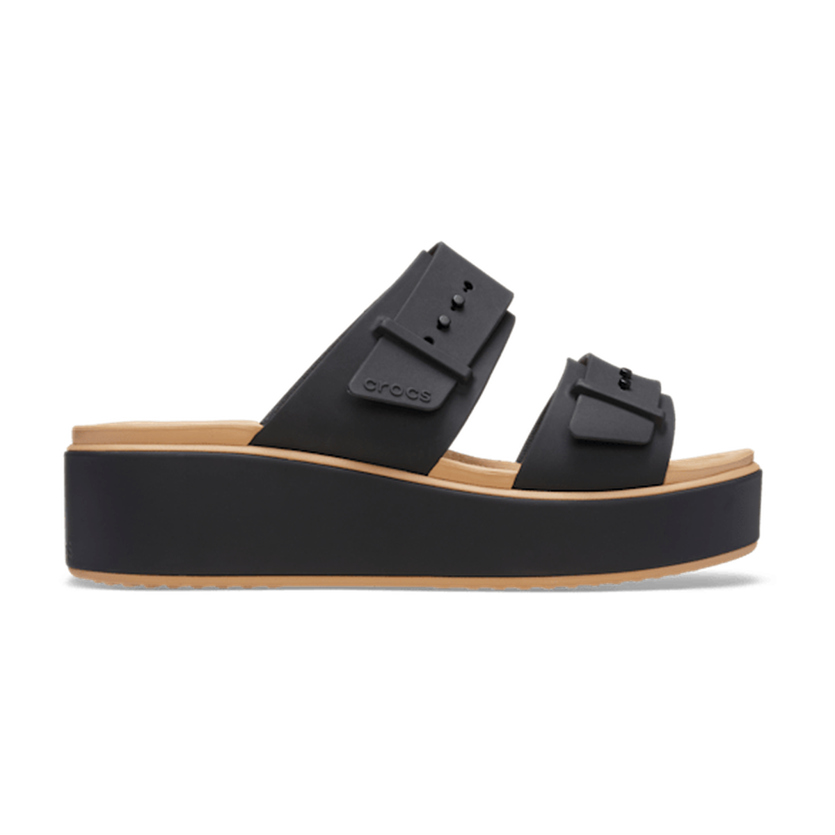 Brooklyn Buckle Low Wedge Matte Wrap Sandal - Black/Cashew