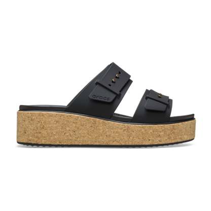 Brooklyn Buckle Low Wedge Cork Sandal - Black
