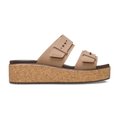 Brooklyn Buckle Low Wedge Cork Sandal - Milk Chocolate