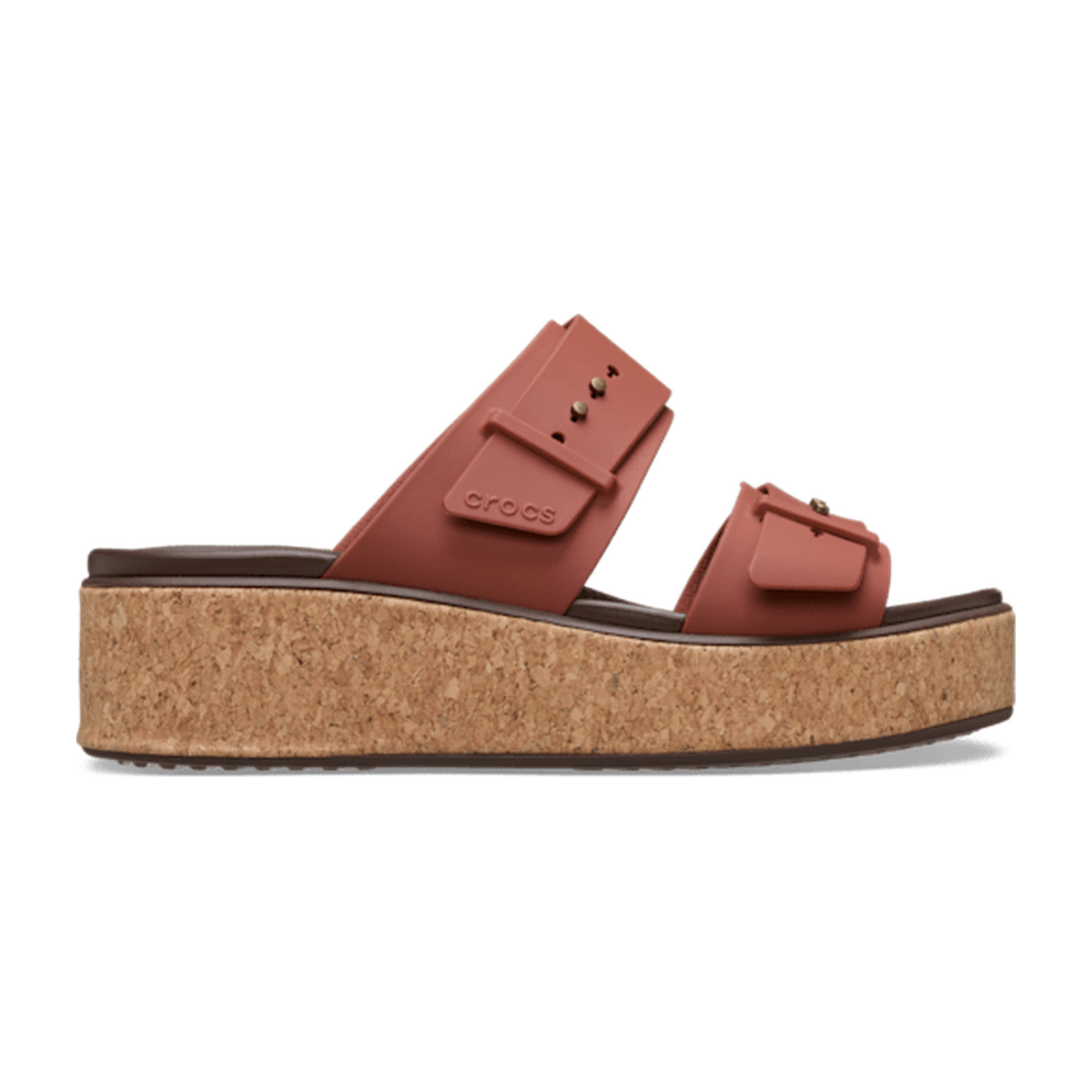 Brooklyn Buckle Low Wedge Cork Sandal - Rust