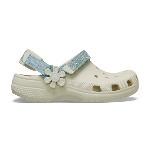 Kids’ Classic Denim Flower Adjustable Backstrap Clog - Summit White